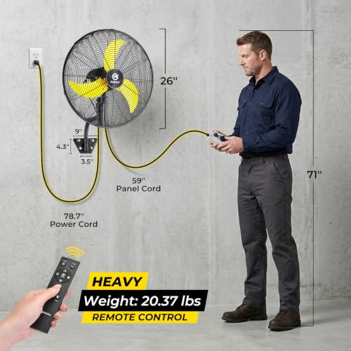 FUGOO 24" Quiet Outdoor Oscillating Wall Mount Fan With Remote Control,All Sealed BLDC Motor,4-Speed Waterproof Outdoor Fan, Heavy Duty Industrial Wall Fans for House,Patios,Garage,Warehouse 5000CFM - size: 24-inch+R