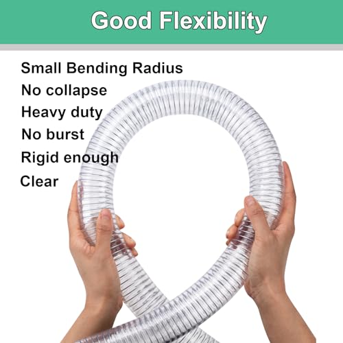 1-1/2"id-50ft PVC Reinforced Tubing Steel Wire Suction Flexible Hose Vinyl Tubing Heavy Duty PVC Vacuum Hose Drain Fuel Oil Gas Water for Marine Bilge Pump Pond Spa - size: 1-1/2"ID, style: 50 feet