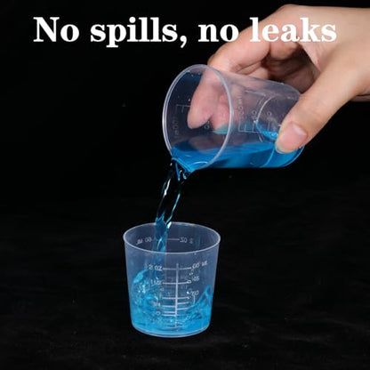 6 Pack Plastic Graduated Cup Set 30ml /60ml(2 oz)/100ml Clear Liquid Measuring Cups Plastic Graduated Beakers for Kitchen Dual Scale Baking Lab Measure Accurate
