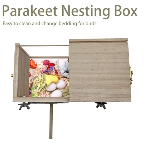 Parakeet Nesting Box Transparent Bird Nest Breeding Box with Perch | 9.65 X 5.12 X 5.12 INCH Parrot Mating Box Wood Bird House Aviary for cage (M Horizontal Wood) - style: M Horizontal Wood