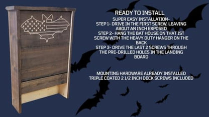 Made in USA- XL Brown Stained Pine Bat House, 3 Chamber Bat Box, Easy-to-Install Wooden Bat House Kit, Weather-Resistant Bat Houses for Outdoors, with Mounting Screws - Applewood Outdoor - style: XL 3 Chamber Brown