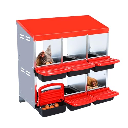 Chicken Nesting Box, 6 Compartment Roll Away Nesting Box for Eggs, Chicken Laying Box with Egg Collection, Cleanable Pull Out Hen Roosting Boxes ﻿ - color: Red, size: 6 Holes