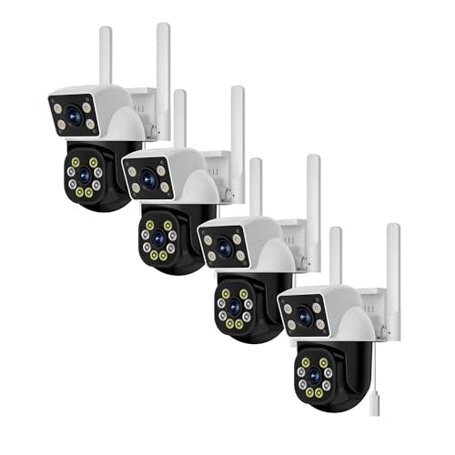 EVERSECU Dual Lens Linkage 6MP WiFi PTZ Security Camera Outdoor, 360° View, Auto Tracking, Motion Detection, Color Night Vision, 2-Way Audio, Support ONVIF&RTSP, Work with Aexa(4pack) - size: Short Full