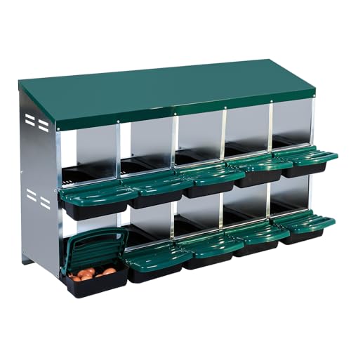 Chicken Nesting Box，Green 10 Hole Chicken Laying Box, Tray for Easy Egg Collection, Large Holes for Ventilation, Suitable for Chickens & Ducks - color: Green, size: 10 Holes