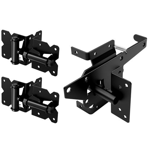 WINSOON Stainless Steel Self Closing Gate Hinge and Latch Hardware Kit, Heavy Duty Adjustable Tension Gate Hinges 2-Pack & 1-Automatic Latch, Gate Hardware Kit for Wood/Vinyl Fence Gate - style: 2 Pack Hinges & 1 Latch
