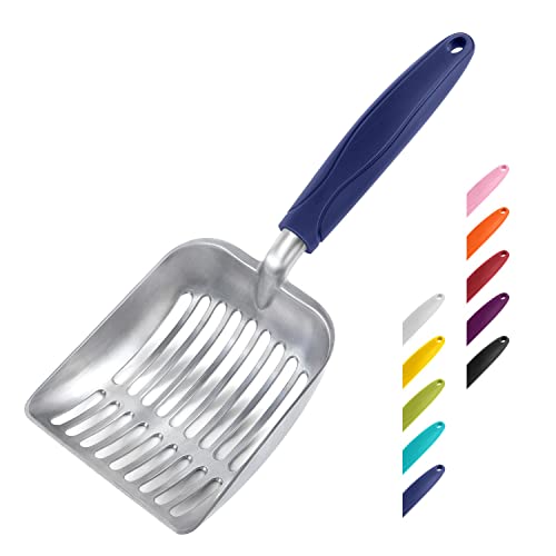 WePet Cat Litter Scoop, Aluminum Alloy Sifter, Kitty Metal Scooper, Deep Shovel, Long Handle, Poop Sifting, Kitten Pooper Lifter, Durable, Heavy Duty, for Litter Box - color: FLAT Aluminum \ #01 Blue Handle, size: Small
