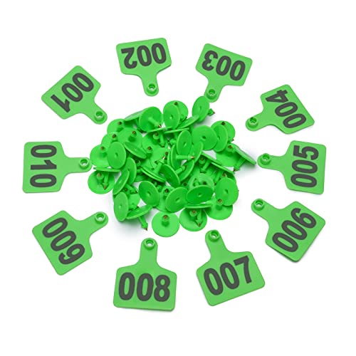 Ear Tag Tool Number Laser Type Livestocks Animal Supplies Indentification Card Pet Id Tags Male Buttons/Backs for Cattle/Cows/Calves(1000pcs Green Ear Tags +1pcs Ear Tag Applicator) - color: Green, size: 1000