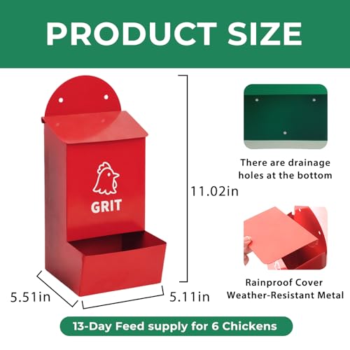 Rustproof Chicken Grit and Oyster Shell Feeder 2 Pack, Heavy Duty Metal Poultry Feeders for Coop or Fence, Rainproof Dual Compartment Wall Mounted Feeder for Outdoor Chicken Coops