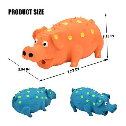 Pig Squeaky Dog Toy, 2 PCS Interactive Rubber Dog Chew Toy - Durable Latex Spot Grunting Pig Toys that Oink for Small Medium Large Dogs (Orange, Blue) - color: Orange, Blue