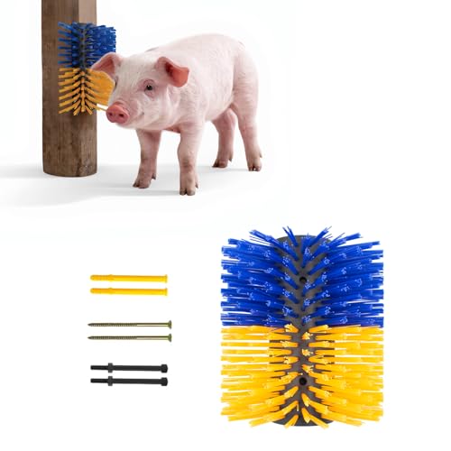 Pig Grooming and Scratch Brush 2-in-1, Pet Toys for Pig Cattle Horse Goat Sheep Stress and Boredom Relief, Livestock Scratching Brush for Installation On Trees, Fences, Wooden Stakes, and Pigsties