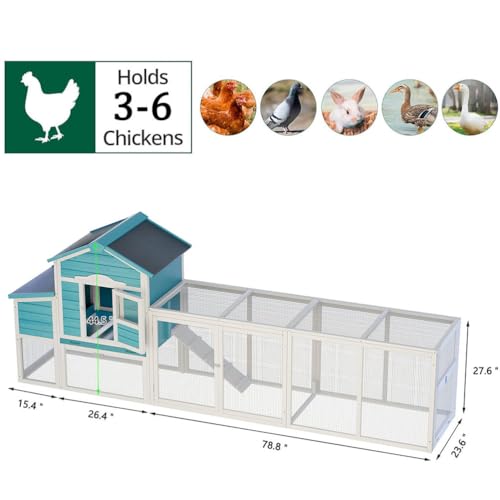 122" Large Chicken Coop for 3–6 Chickens, Outdoor Poultry Cage with Nesting Box, Ramp & Enclosed Run, Weatherproof Wood Hen House with Asphalt Roof, Pull-Out Tray & Predator-Proof Wire - color: Blue