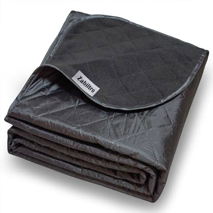 Large Outdoor Waterproof Blanket-Quilted Extra Thick Fleece Windproof Warm Includes Stuff Sack Shoulder Strap Machine Washable,55"x78"-Black - color: Black