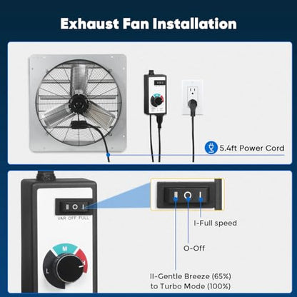 KEN BROWN 24 Inch Exhaust Fan with Controller Power Cord, Automatic Shutter, 4200CFM, Aluminum Cooling Ventilation Fan, High Speed Wall Mounted Attic Fan for Garage, Greenhouse, Shop, Shed - size: 24 Inch