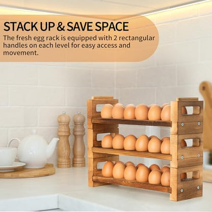 Egg Holder Countertop, 3-Tier Egg Storage for Countertop Organizer, Holds 36 Eggs, Wooden Egg Holder Fits Duck, Turkey, Chicken Eggs