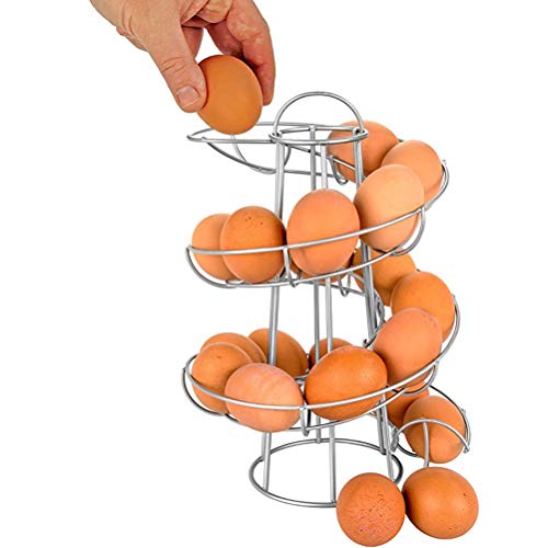 Steel Egg Skelter Dispenser Rack,Spiral Egg Holder, Save space, Egg Display Holder, Wire Chicken Egg Storage Organizer,Egg Basket for Countertop Kitchen (Silver) - color: Silver