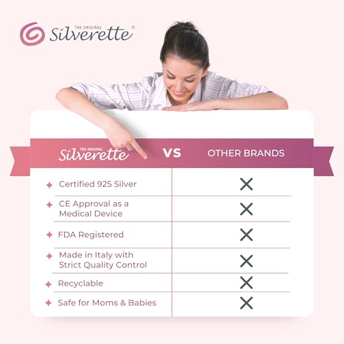 Silverette® The Original Silver Nursing Cups, Nipple Covers for Breastfeeding Essentials, Pure 925 Silver Nipple Shields - color: Small - Regular With O-Feel Silicone Rings