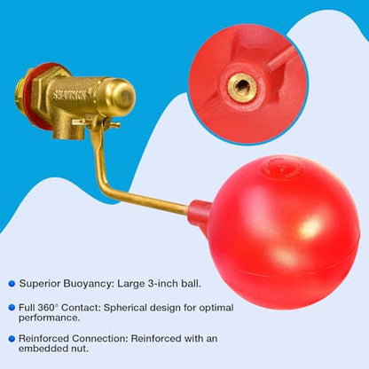 Pool Auto Fill Float Valve 3/8", Brass Water Level Valve for Pool & Pond | Automatic Water Control,Solid Brass Durability,Leak-Free Shut-Off,Leak-Free Shut-Off,125 PSI Rated