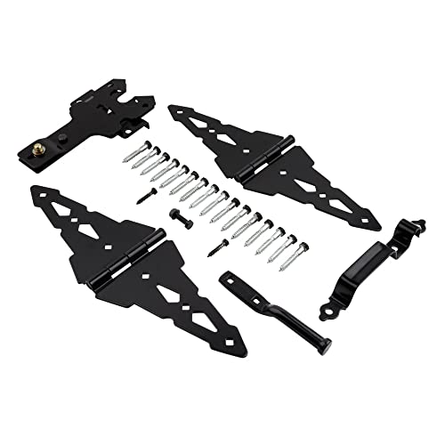 National Hardware N109-306 V8420 Deluxe Heavy Duty Gate Kit with Strap Hinges and Latch - 2-Pack Hinges, Gate Hardware Kit for Fence Gates and Shed Doors, Black - size: (Pack of 1)