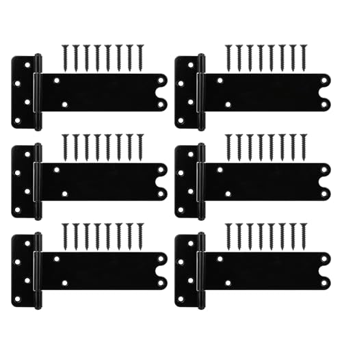 8 in T-Strap Shed Door Hinges, 6 Pack Heavy Duty Tee Hinge, 300 Lbs Capacity,Black Gate Strap Hinges, Black Wrought Hardware for Wooden Fences, Barn Door, Shed Doors (Patent Pending) - color: Black, size: 8 in -6 pcs