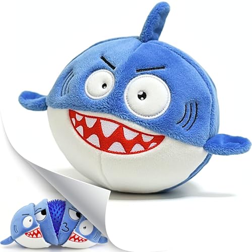 Sharky 3 in 1 Plush Shark Dog Chew Toy with Squeaky Ball Inside for Aggressive Chewers, Super Interactive No Stuffing, Strong Tough Heavy Durable, Birthday Gift Box for Small & Large Breed - color: Blue