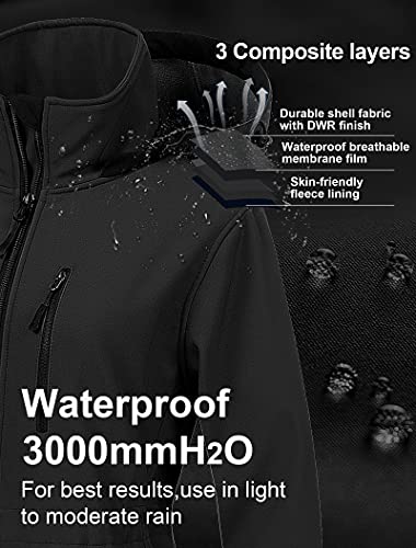 CREATMO US Women's Lightweight Waterproof Long Softshell Tactical Jacket Fleece Lined Windbreaker - color: Black, size: Large