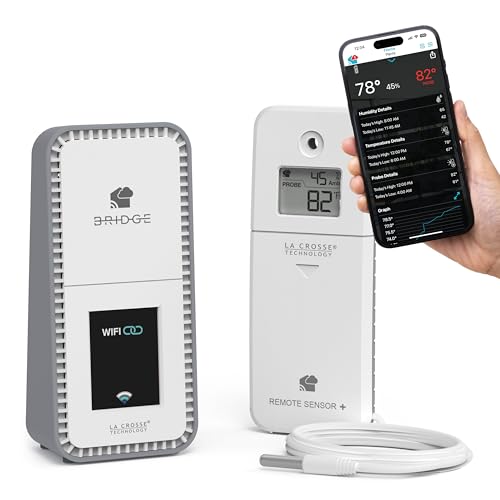Temp Tracker Probe Wi-Fi Alert System with The Bridge Gateway and a Temperature Probe Sensor with Ambient Temperature and Humidity - size: Medium