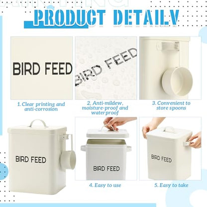 Reallnaive 2 Pcs Metal Bird Seed Container with Scoop, Bird Feed Storage Container with Fitted Lid, Farmhouse Style Ideal Gift for Birds and Pet Owners(White) - color: White