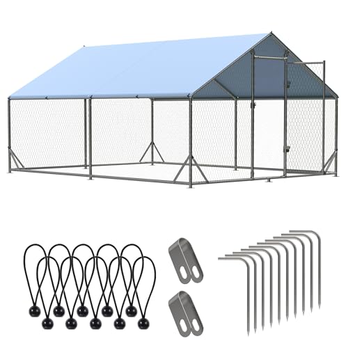 EUNHOO Large Walk-in Chicken Run with Full Roof Cover, 13'L x 9.8'W x 6.5'H Metal Chicken Coop, Waterproof UV-Resistant Canopy, Outdoor Poultry Enclosure for Backyard, Chickens, Ducks and Rabbits - color: Full-Cover Roof, size: 158.0"L x 118.0"W x 78.0"H