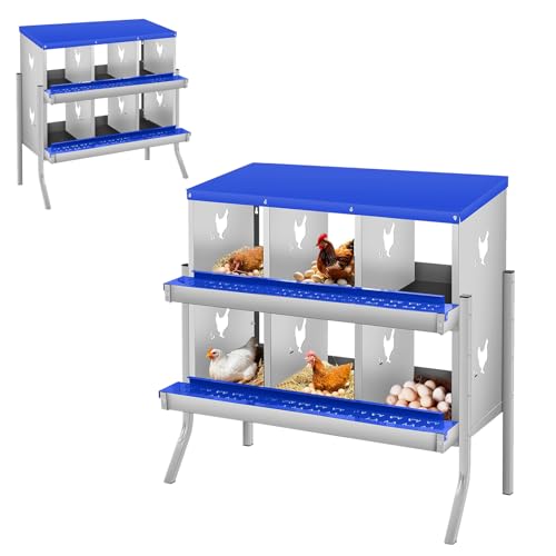 Metal Nesting Boxes for Chickens-6 Compartment Chicken Nesting Box for Laying Eggs, Wall Mountable Roll Away Laying Boxes for Hens and Chicken Coop - color: Blue, size: 6 Room with Leg