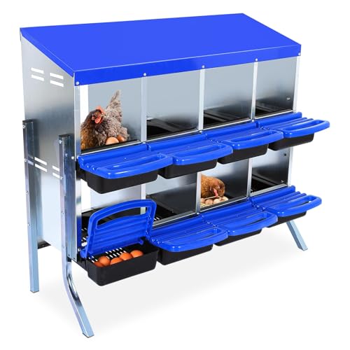 8-Hole Metal Chicken Nesting Box with Roll-Away Egg Design - Features Removable Tray & Ventilation Holes for Easy Cleaning - 2 Mounting Options for Backyard Coops - color: blue, size: 8 holes with legs