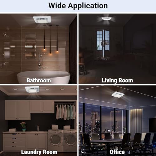10 Inch Panel Bathroom Exhaust Fan with Light, 77CFM 1.1 Sones Square Quiet Bathroom Fan with 12W 6500K LED Light Combo, 4 Inch Duct Ceiling Mount for Home/Bath/Office/Hotel, White - size: square