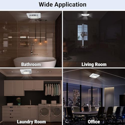 10 Inch Panel Bathroom Exhaust Fan with Light, 77CFM 1.1 Sones Square Quiet Bathroom Fan with 12W 6500K LED Light Combo, 4 Inch Duct Ceiling Mount for Home/Bath/Office/Hotel, White - size: square