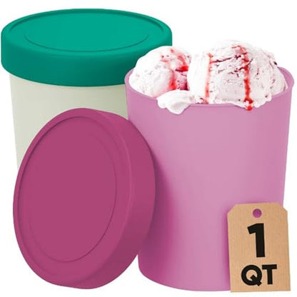 StarPack 'Freeze The Day' Homemade Ice Cream Containers (2-Pack, 1 Quart) - Airtight Silicone Lids, BPA-Free Reusable Ice Cream Freezer Containers with Lids, Stackable - Purple and Jade - color: Purple / Jade, size: 2-Pack 1Qt