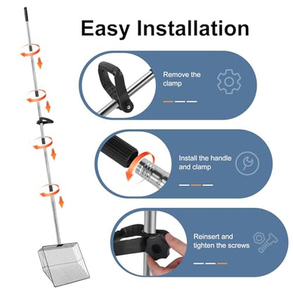 15" Widely Chicken Coop Poop Scooper- Ergonomic Chicken Poop Scooper with 38" to 77" Adjustable Long Handle, Extra-Large Scoop for Sand and Litter, Easy-to-Clean, Multi-Scene Use for Poultry