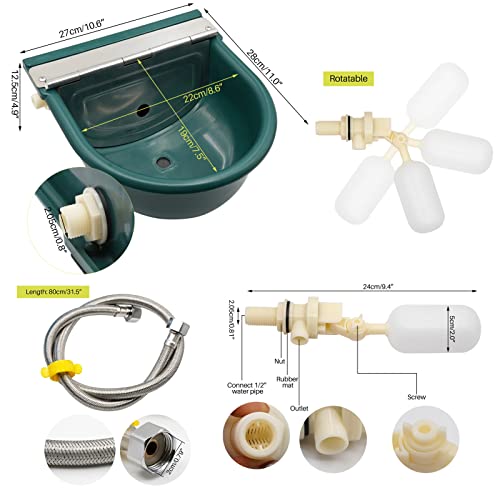 Automatic Water Bowl for Dog, Dog Water Bowl Dispenser with 2 Float Valve and 80cm Pipe, Livestock Water Trough for Horse Cattle Goat Pig Farm Supplies