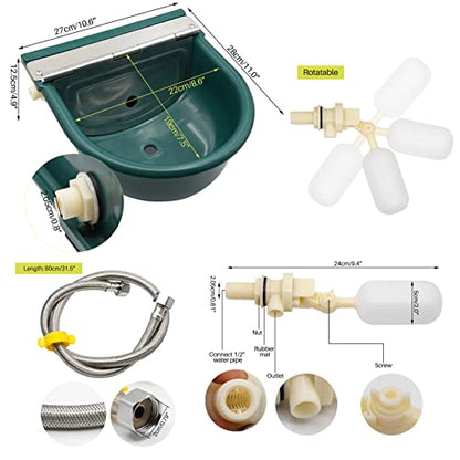 Automatic Water Bowl for Dog, Dog Water Bowl Dispenser with 2 Float Valve and 80cm Pipe, Livestock Water Trough for Horse Cattle Goat Pig Farm Supplies