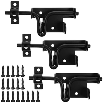 3-Pack Heavy Duty Slide Bolt Gate Latches with Padlock Hole – Rustproof Iron Sliding Locks for Wooden Fence, Shed Door, Barn & Outdoor Gates (Black, 6.4” x 2.3”)