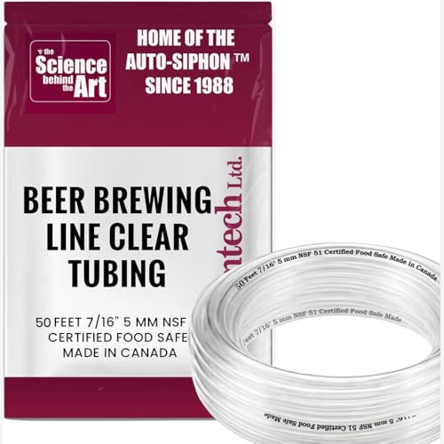 3/16" ID (5 mm) 7/16" OD (11 mm) Food Safe Certified (NSF 51) Vinyl PVC tubing Multipurpose Food Grade Beer Brewing Line Clear Tubing, Kegerator, Wine Making, Aquaponics, Air Hose (50 Feet) - size: 50 Feet