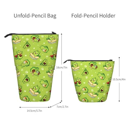 Avocado Cat Kids Standing Pencil Case Girls Boys Telescopic Stationary Pouch with Zipper Large Capacity Stand up Pen Bag Portable Makeup Holder for Children School Students Office Supplies - color: Avocado Cat