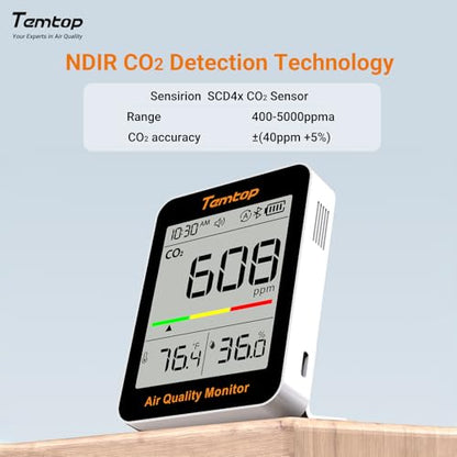 Temtop Smart Indoor Thermometer C1+ with Bluetooth & APP – Digital Room Temperature Monitor, Humidity Gauge, and Portable CO2 Meter for Home, Office, Baby Nursery, or School - size: C1Plus-Temp/Humidity/CO2/AQI