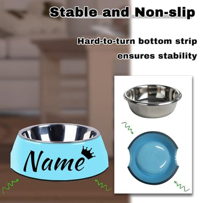 Personalized Stainless Steel Dog & Cat Food/Water Bowls – Custom Pet Name, Non-Slip, Easy Clean Feeding Dishes with Separate Plates(Blue) - color: Blue