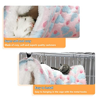 LEFTSTARER Guinea Pig Ferret Rat Hammock Toy Set - Small Animal Cage Accessories Hideout Tunnel & Bunkbed for Rat Ferret Guinea Pig Hamster Sugar Glider Chinchilla (Heart-Pink) - color: Hammock set Heart-Pink
