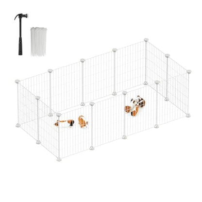 SONGMICS Pet Playpen, Small Animal Cage, Pet Fence with Cable Ties, DIY Metal Enclosure for Guinea Pigs, Hamsters, Rabbits, Hedgehogs, White ULPI001W01 - color: White, size: 48.4"L x 24.8"W x 16.1"H, style: 12 Panels