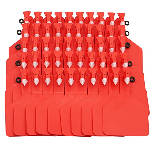 50Pcs Blank Cattle Ear Tags TPU One-Piece Z Tags Animal Identification Livestock Ear Tags for Cow, Goats, Dogs, Pigs, Sheep, Large Size,Red - color: Red