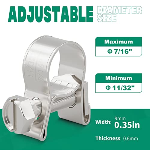 OURU Fuel Line Clamp 304 Stainless Steel,20PCS Adjustable 11/32"-7/16" Dia (9-11mm) Mini Fuel Injection Gas Line Hose Clamps,Pipe Clamp for Automotive,Diesel Petrol Pipe - size: 20PCS 11/32"-7/16" (9-11mm)