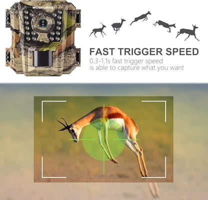 WOSPORTS Mini Trail Camera,24MP 1080P HD Game Camera Motion Activated with IR Night Vision Waterproof Video Deer Cam for Outdoor Wildlife Monitoring