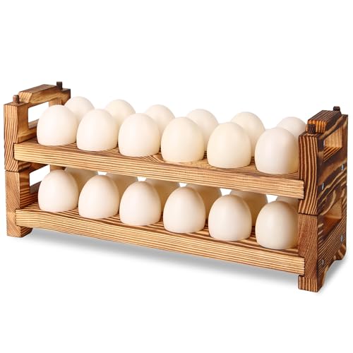 CVHOMEDECO. Wooden Egg Holder Fresh Egg Holders Countertop Firewood Egg Collecting Rack for Gathering Fresh eggs, Stackable with 24 eggs, Home Kitchen Organizer, Set of 2 PCS