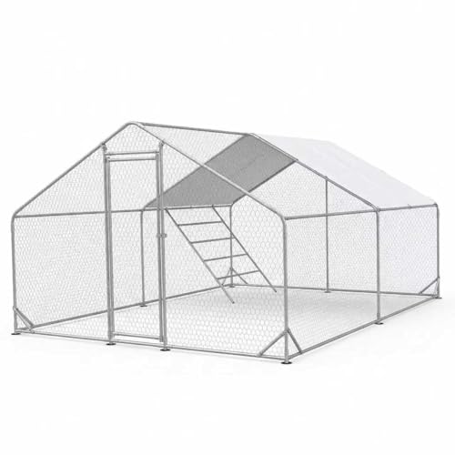 CHIKENCOOP 13x9.8x6.5 ft Large Metal Chicken Coop, Chicken Run with Cover | Extra-large walk-in enclosure with waterproof UV-resistant cover, reinforced frame, and 47 x 41 in eucalyptus perch. - size: 158.0"L x 118.0"W x 80.0"H