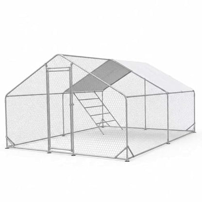 CHIKENCOOP 13x9.8x6.5 ft Large Metal Chicken Coop, Chicken Run with Cover | Extra-large walk-in enclosure with waterproof UV-resistant cover, reinforced frame, and 47 x 41 in eucalyptus perch. - size: 158.0"L x 118.0"W x 80.0"H
