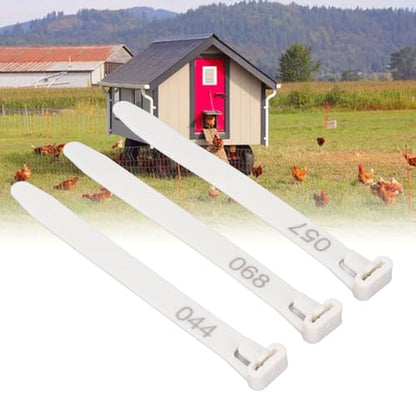 Tissting 1-100 Numbered Poultry Leg Bands, Reusable Chicken ID Rings for Ducks Chicks Geese Pigeons Easy Identification Tracking Management (White) - color: White